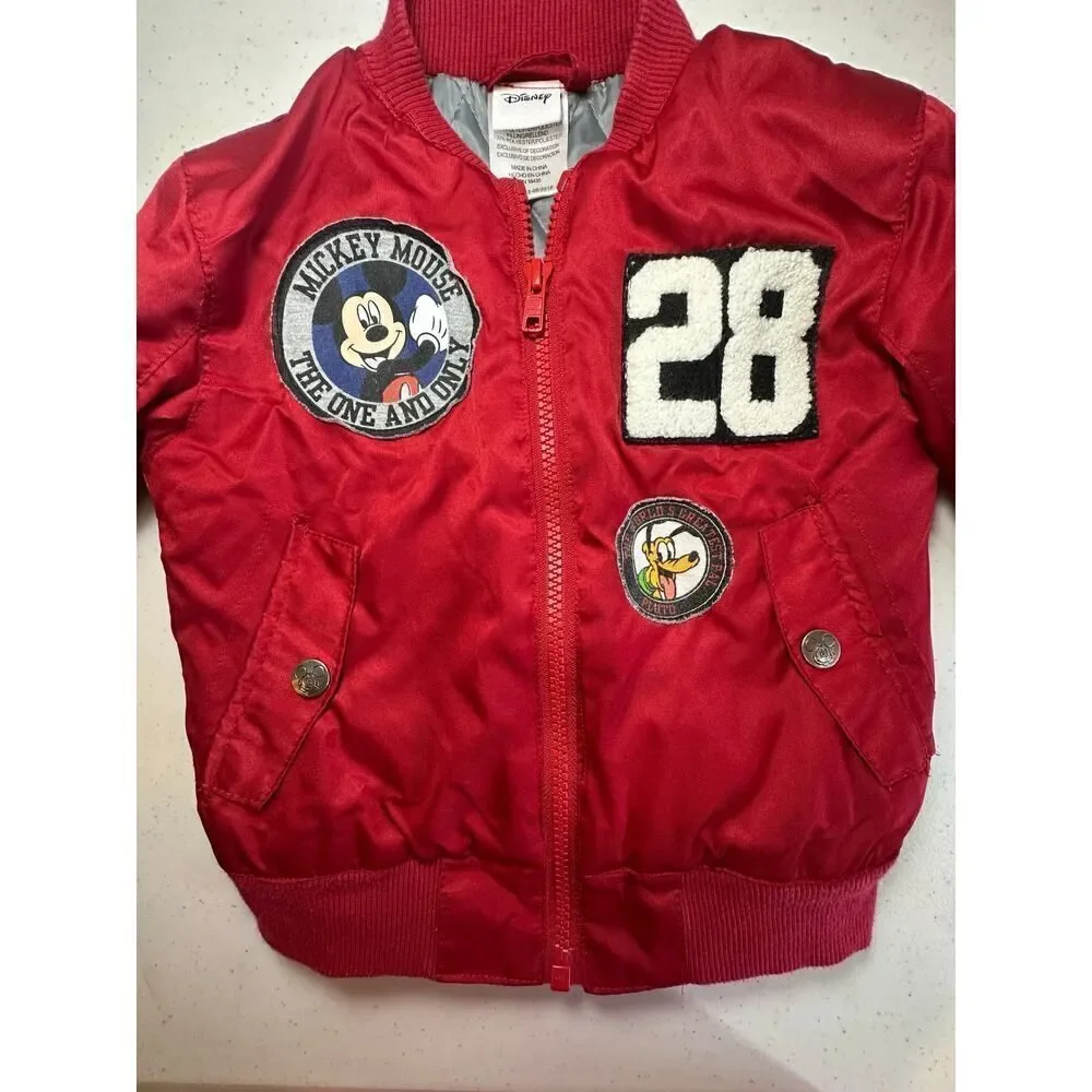 Disney Baby 18 Months Unisex Mickey Pluto Red Bomber Jacket With Patches NWOT